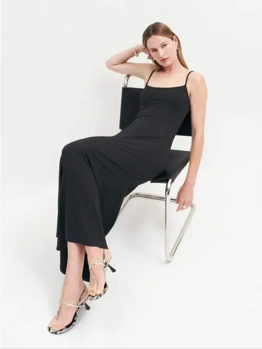 New Reformation Cosmo Maxi Knit Dress in Black Women's Size L - Picture 3 of 14